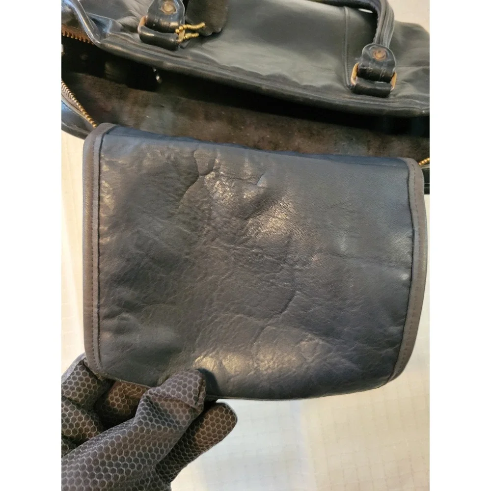 Vintage Coach Black Leather Satchel Handbag Doctor Bag Brass Hardware